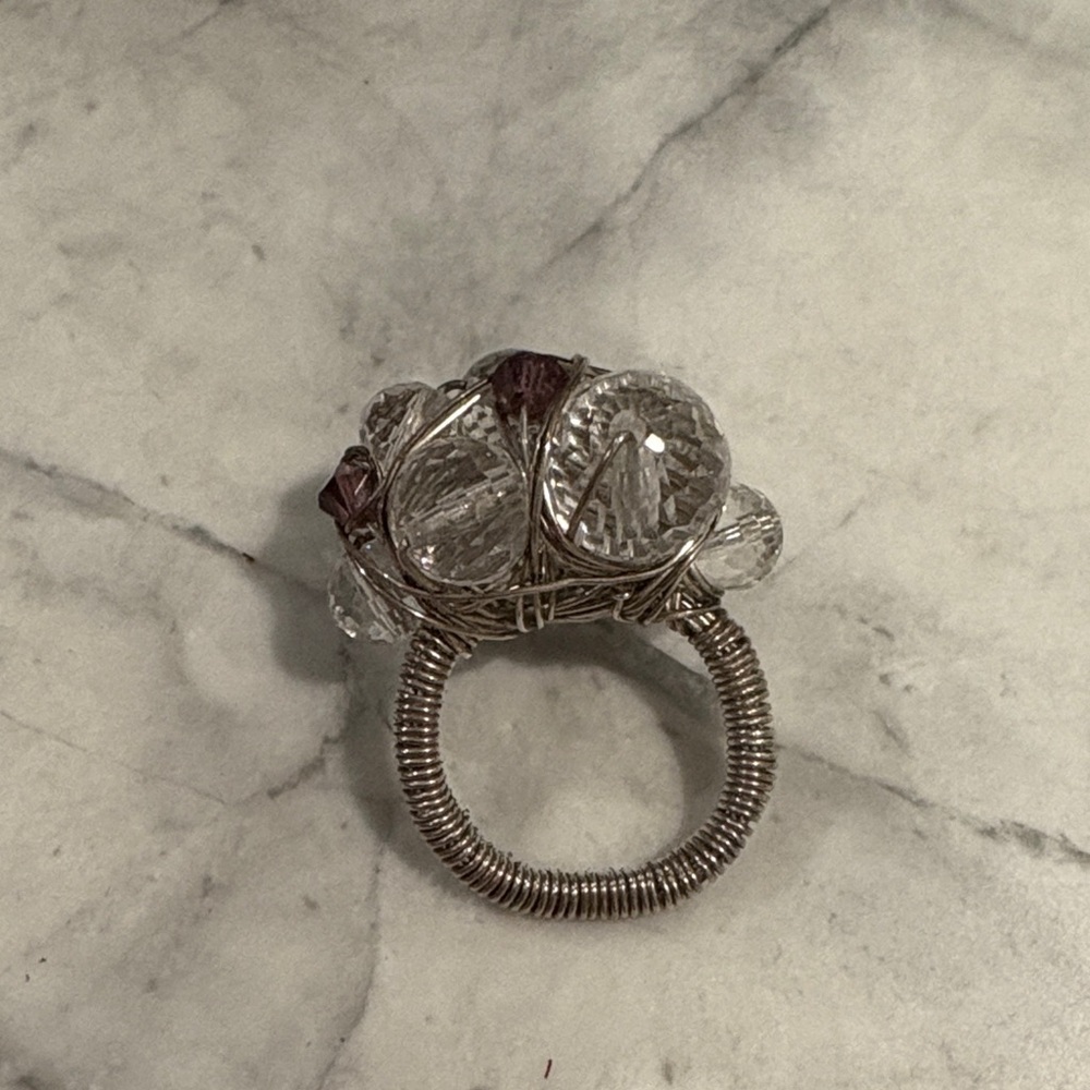 Elegant Silver and Crystal Ring Handmade - Picture 2 of 3